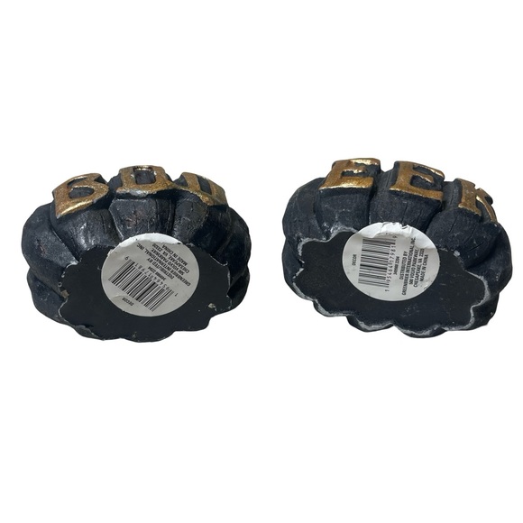 Boo Eek Black & Gold Pumpkin Set of 2 Concrete 4” x 3.5” Decor - Picture 8 of 14